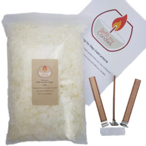 Top up candle kit – 600gm 100% Natural Soy Wax & 3 x 10cm high Double Woodwick pack & Instructions